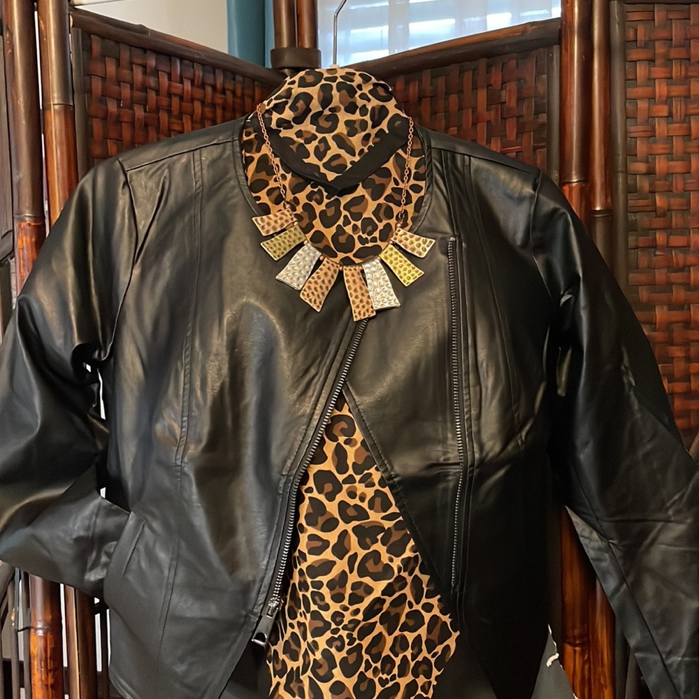 New Faux leather jacket zip front